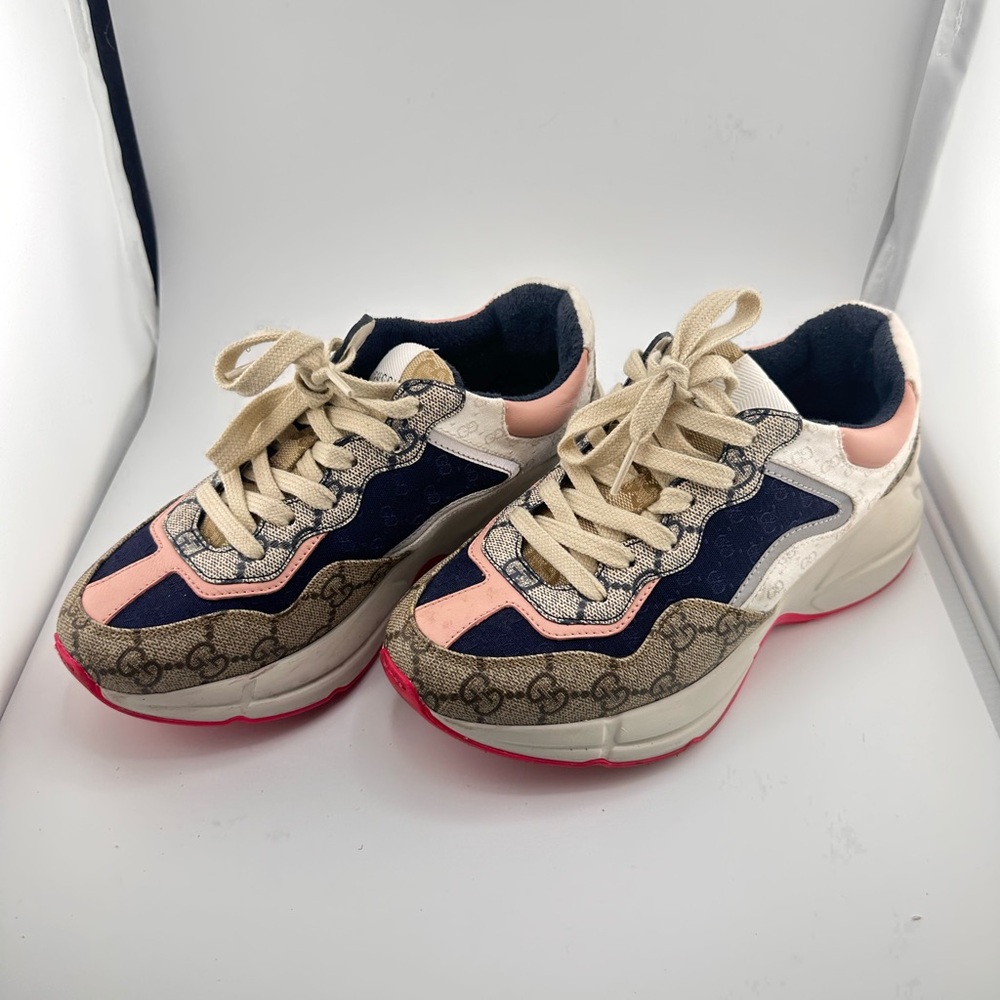 Gucci Women's Pink and Navy Sneakers gg web sz 35.5